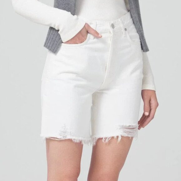 Citizen Of Humanity Camilla Frayed Hem Denim Shorts High Rise Starlight White - Picture 1 of 15